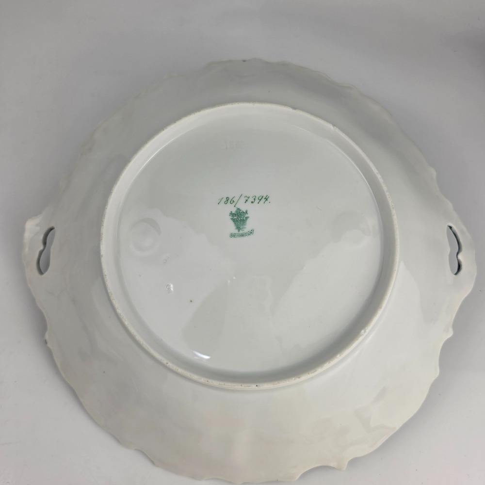 Antique German Porcelain Bowl Teal Blue Ombre Roses Gold Scrollwork Crown Mark - Picture 6 of 9